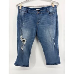 Lane Bryant Womens Mid Rise Boyfriend Capri Jeans Size 24 Distressed Blue Denim